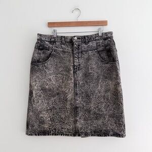 Vintage Bonjour Paris Acid Wash Denim High Waist Skirt Size 34"